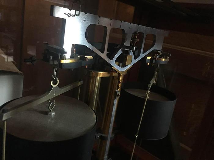 Used 0130-385 Christian Becker Inc Wood & Glass Case Balance Beam Scale