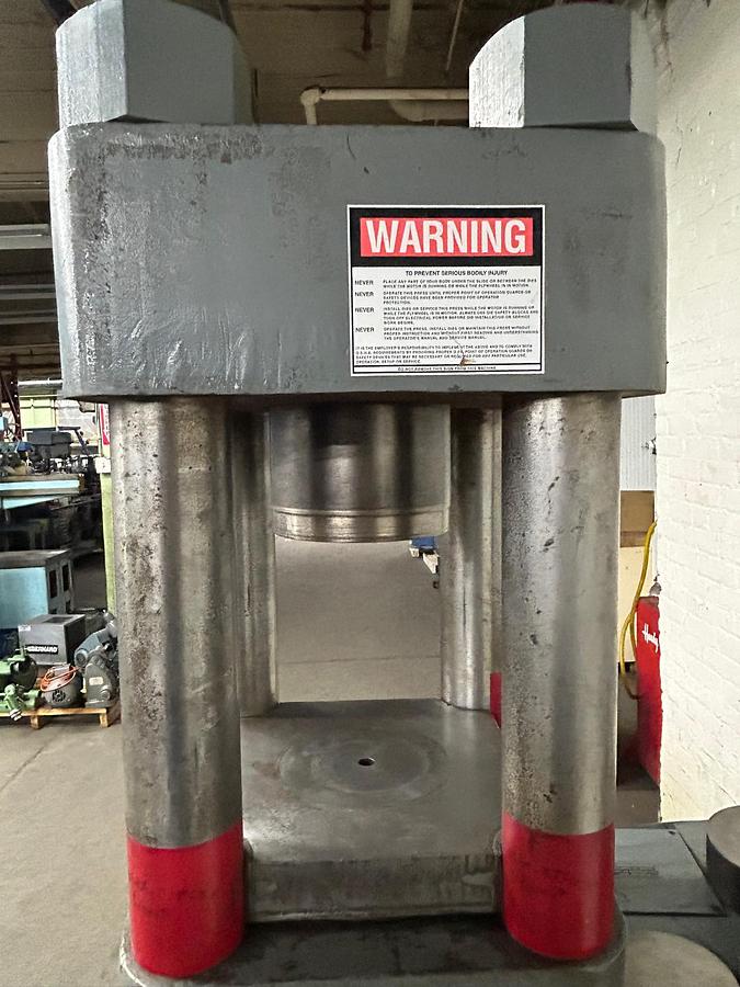 Used M&N Modern 500 Ton Clifton 4 Post Up Acting Hydraulic Hobbing Press, Metal Forming Copper Steel Gold