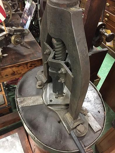 Used 2644-385 Antique Rare Hand Operated Screw/Fly Press with Round Wood Base Circa 1880
