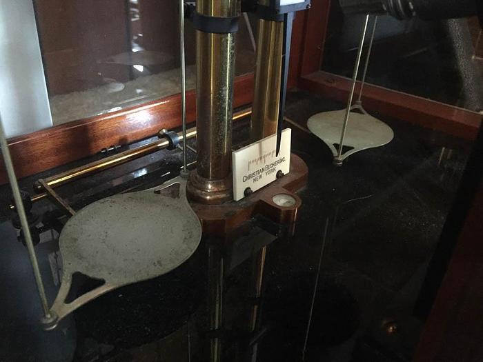 Used 0130-385 Christian Becker Inc Wood & Glass Case Balance Beam Scale