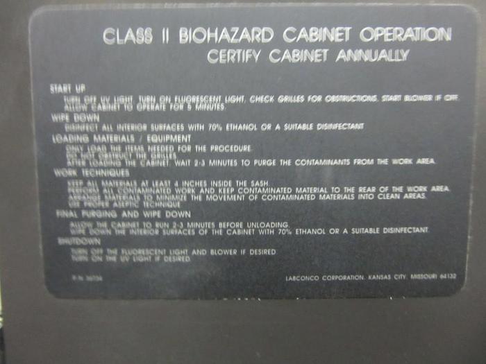 Used 2001-700 LABCONCO CHEMICAL LAB FUME SAFETY EXHAUSTHOOD PURIFIER CLASS 11