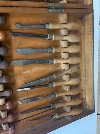Used 5984-385 Antique Holtzapffel & Co Ornamental Lathe 36 Turning Tools Chisel Set, London