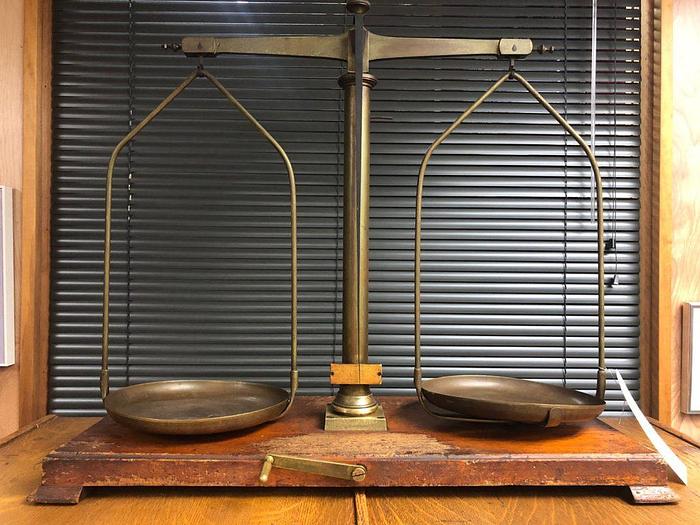 Used 2899-385 Antique H. Kohlbusch Balance Beam Scale with Set of Weights Circa 1890