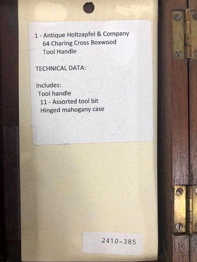 Used 2410-385 Antique Holtzapfel CIRCA 1890 Tool Handle with Tool Bits- Set In Original Box