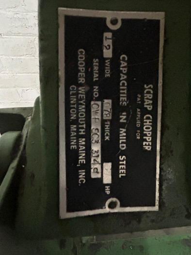 Used 5298-570 Cooper Weymouth 12″ X .078″ Mild Steel, Metal Working Motorized Scrap Chopper