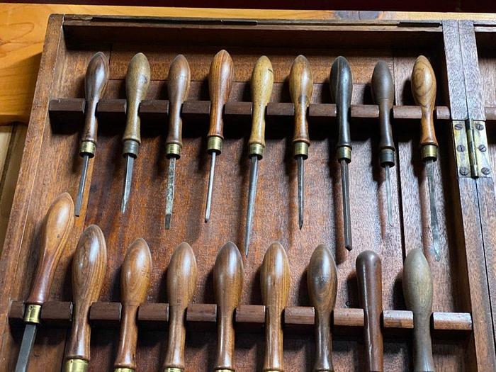 Used 7447-385 Antique Holtzapffel Ornamental Lathe Turning Tools Chisel Set, London -54 Each