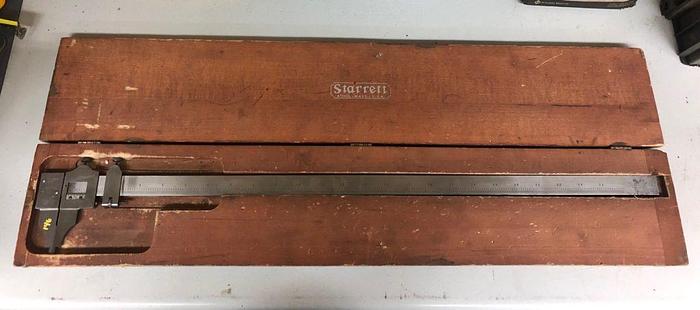 Used 3371-385 VINTAGE L.S. STARRETT 25″ VERNIER CALIPER No. 122-INSIDE-OUTSIDE MADE IN USA WOOD CASE