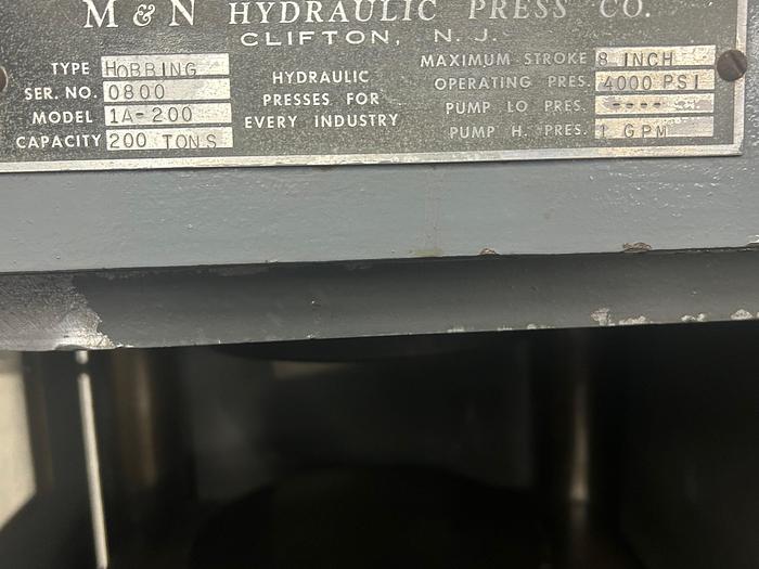 Used M&N - Modern 200 Ton Clifton 4 Post Up Acting Hydraulic Hobbing Press, Metal Forming Copper Steel Gold