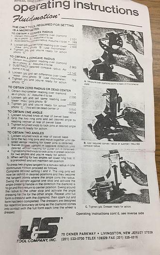 Used 2756-700 J & S Fluidmotion Radius & Tangent Wheel Dresser Model #RFG-55