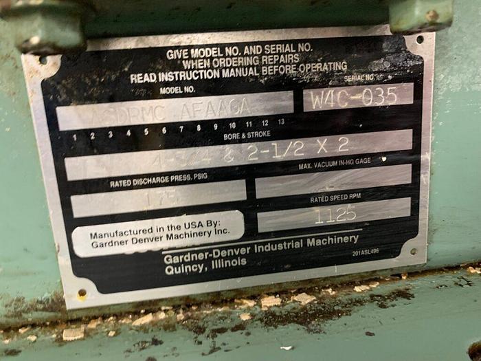 Used 5915-540 Gardner Denver Air Compressor Two-Stage Compressor Pump (5HP) 80 Gal Horizontal Tank