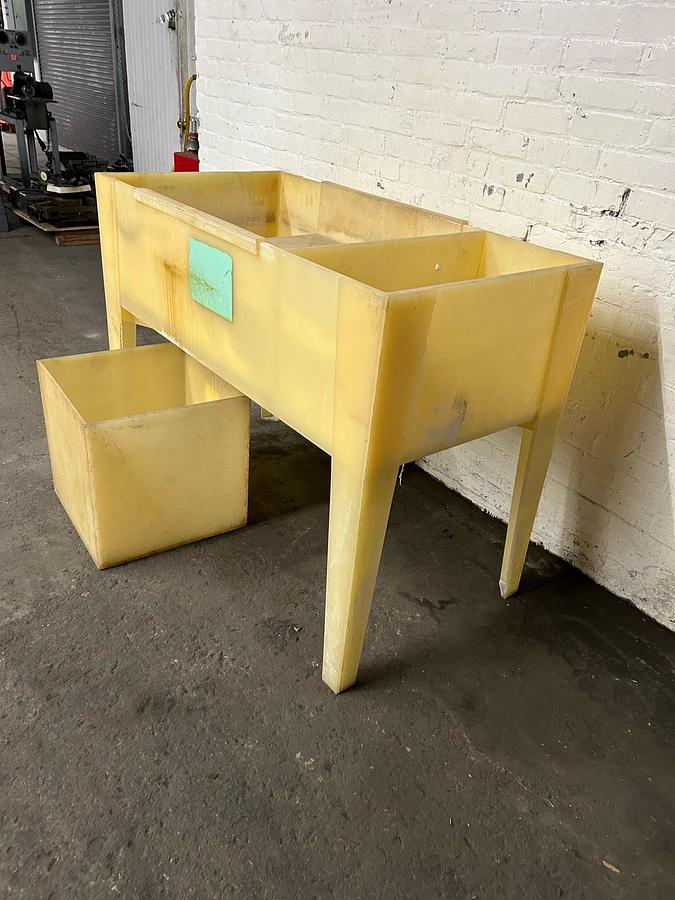Used Polypropylene Custom Chemical Tank / Treatment Station on Legs with Drain and Catch Tank