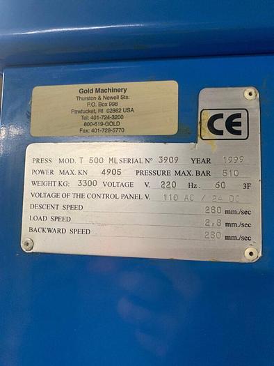 Used LMS Locatelli Meccanica 500 Ton, Series B T500ML Hydraulic Coining Press for Coins, Medals, Medallions & More