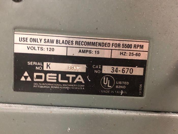Used 3367-600 10″ DELTA Table Saw Model 34-670 – 1 PH