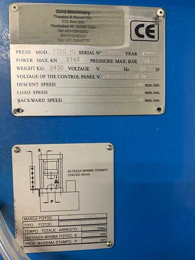 Used LMS Locatelli Meccanica 300 Ton, Series B T300ML Hydraulic Coining Press for Coins, Medals, Medallions & More