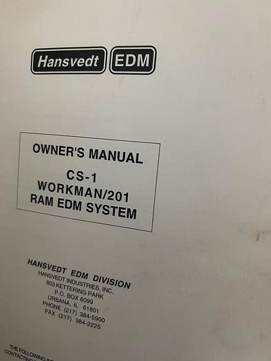 Used Hansvedt EDM CS1 Workman/201 Electrical Discharge Machine Ram EDM System