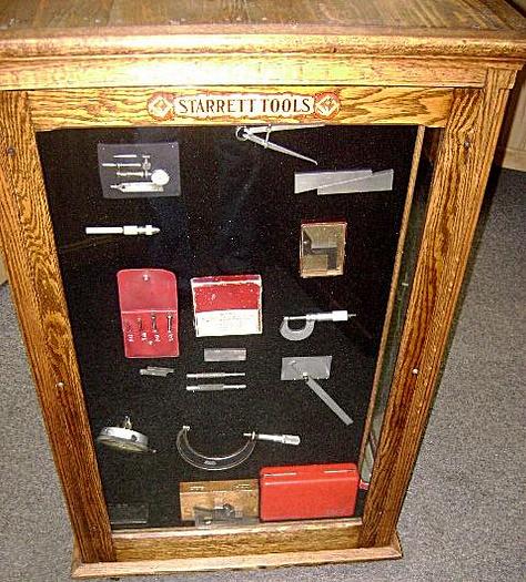 Used 5526-385 Antique Original Oak Starrett Tools Display Cabinet with Tool Collection