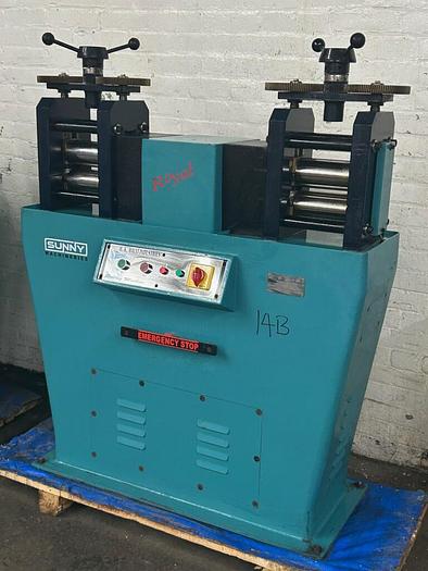 Used Cavallin Type 6″ x 4″ Double Sided Power Rolling Mill with Side Rollers for Gold, Silver, Plate