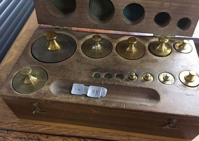 Used 2899-385 Antique H. Kohlbusch Balance Beam Scale with Set of Weights Circa 1890