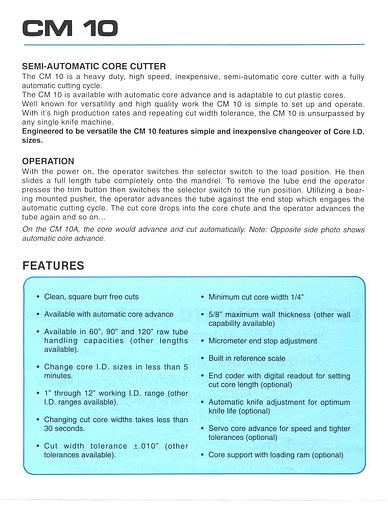 Used 120" CORETECH CORE CUTTER MODEL CT14 AUTOMATIC CUT AND PUSHER