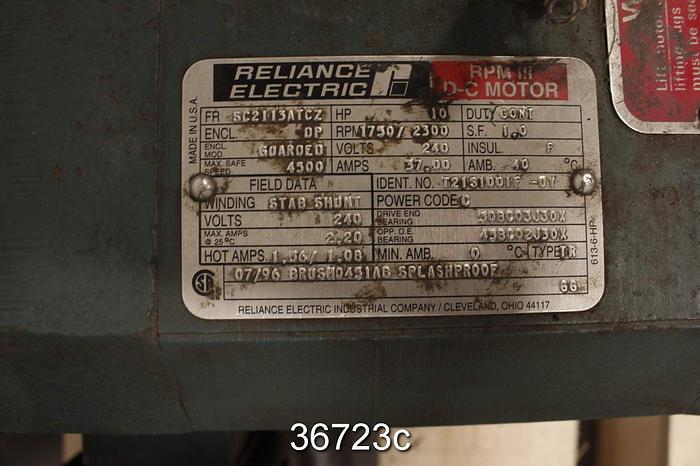 Used Reliance 10 Hp Dc Motor, 240 Volt, 1750/2300 Rpm #36723
