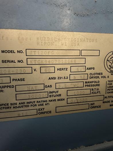 Used 1994 HUEBSCH 12LB GAS DRYERS (2 AVAILABLE)