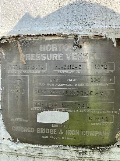 Used Chicago Bridge and Iron Works approximately 12,0000 gallon carbon steel horizontal pressure tank