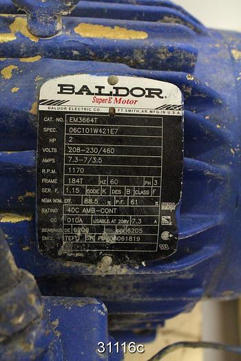 Used Baldor EM3664T 2 Hp AC Motor, 1170 RPM, 460 Volt #31116