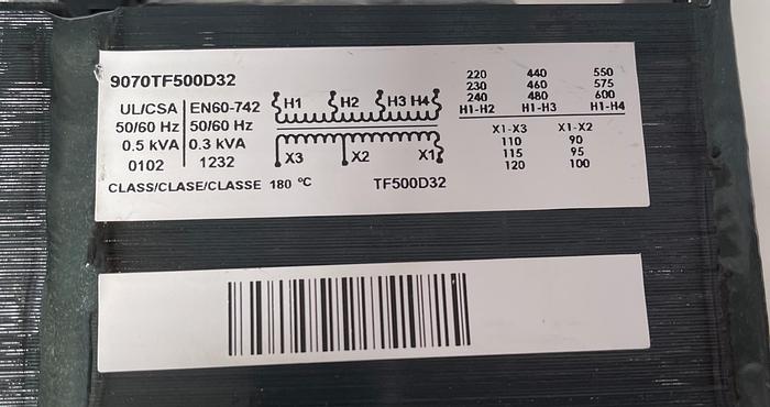 Used Square D 9070TF500D32 Industrial Control Transformer, .3kVA