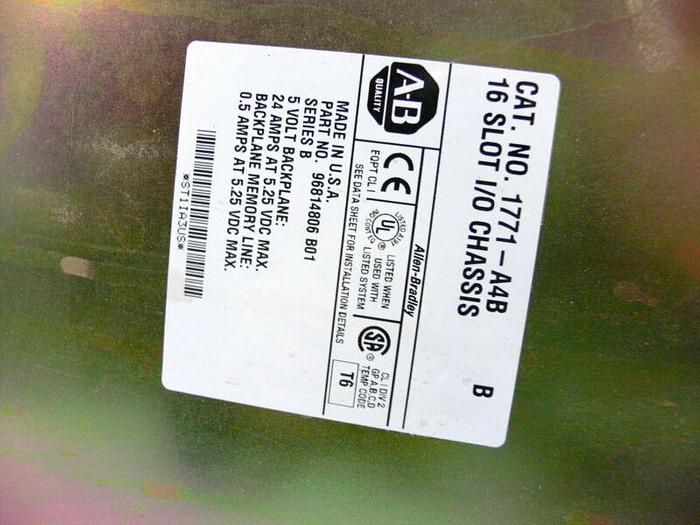 Used Allen Bradley 1771-A4B 16 Slot Chassis w/ PLC-5/40 Controller, 2 Input, 3 Output