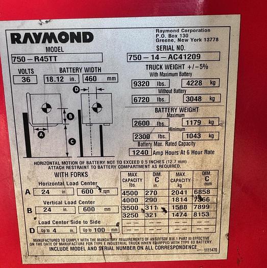 Used 2014 Raymond 750-R45TT