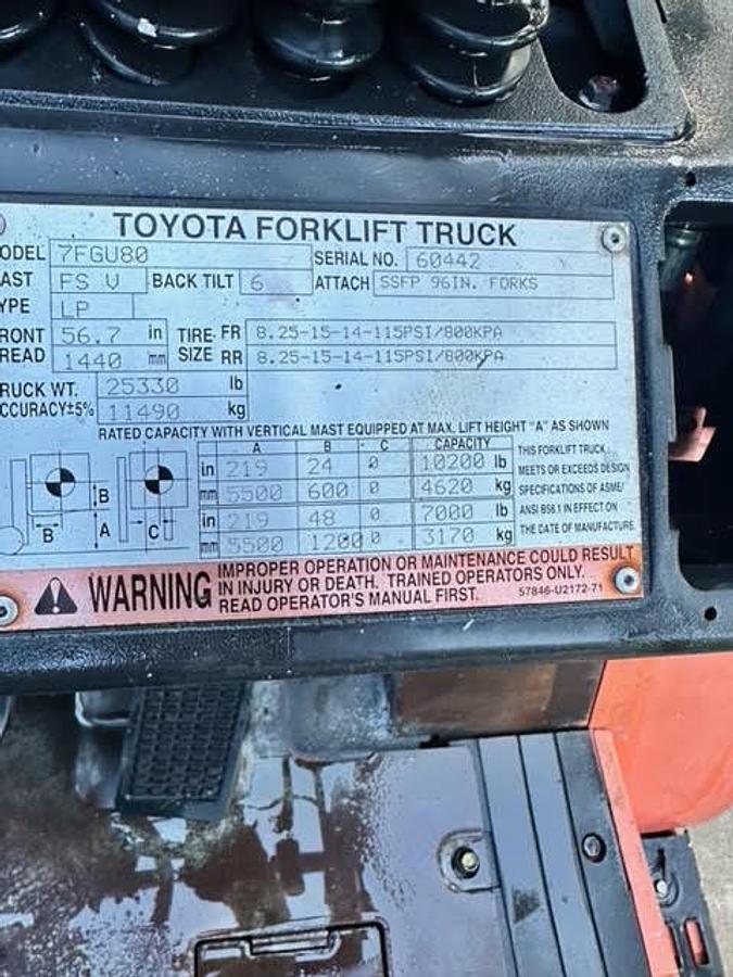 Used 2007 TOYOTA  7FGU80 (17,500 lbS Capacity)