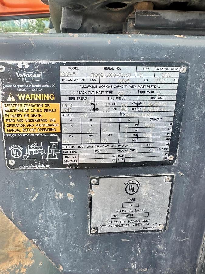 Used 2020 DOOSAN D70S-7 -  15,500 Lbs. CAPACITY