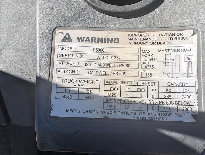 Refurbished RECONDITIONED: 2008 CAT P5000 Diesel Forklift