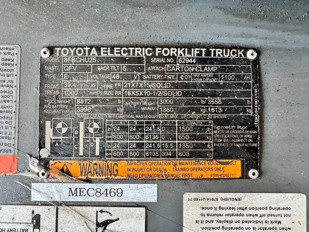 Refurbished RECONDITIONED: 201 Toyota 5,000 Lb. Electric Forklift! 36 OR 48 Volt!