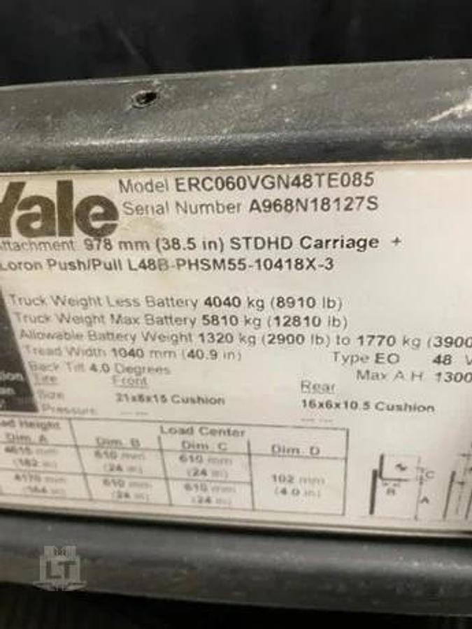 Refurbished 2018 Yale 48 Volt 6,000 Lb Electric Forklift