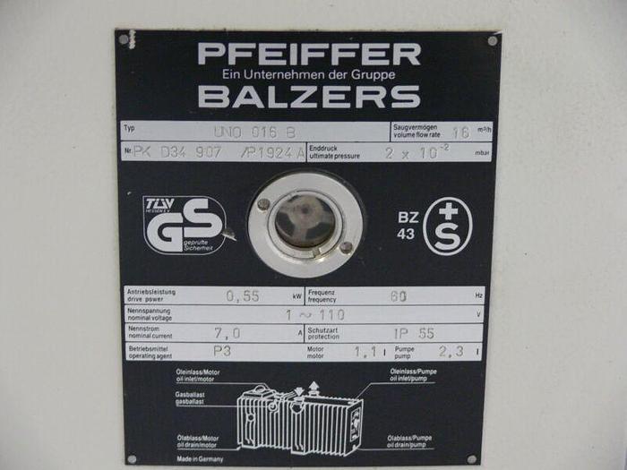 Used Pfeiffer Balzers UNO 016B Single Stage Vacuum Pump  9.5 CFM