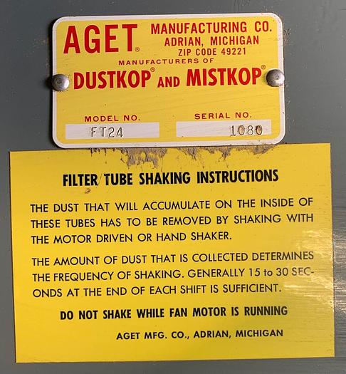 Used Aget # FT24 5hp, 1ph Dust Collector w/ Square D Starter  (101948)