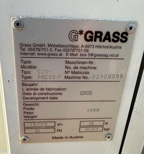 Used Grass Eco Press P Hinge Machine 2hp 1ph 110V (5444)
