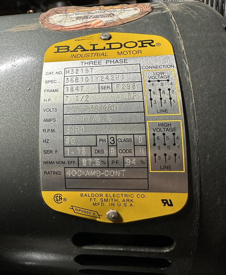 Used BelAire #318VL Vertical 7 1/2hp 80 Gallon Air Compressor 3ph