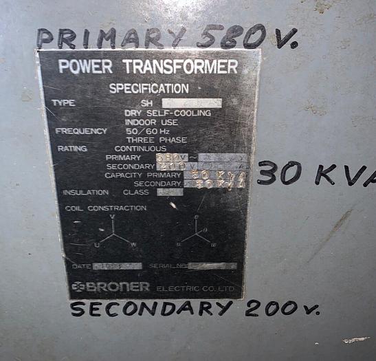 Used Broker Electric 30kva Transformer 580V Pri 200V Sec (101651)