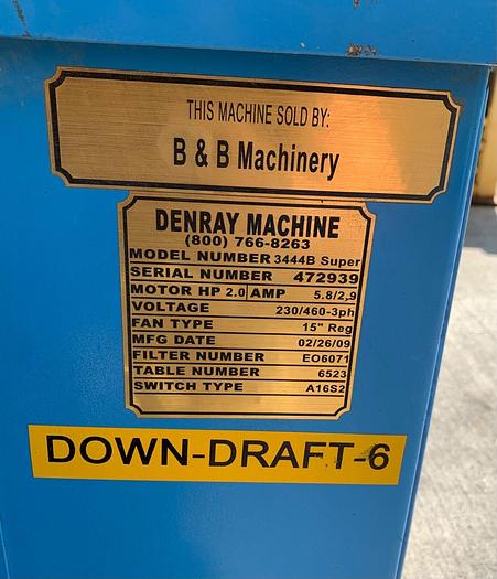 Used Denray Downdraft Table # 3444B Super w/Light 2hp 3ph 220/460 (101869)
