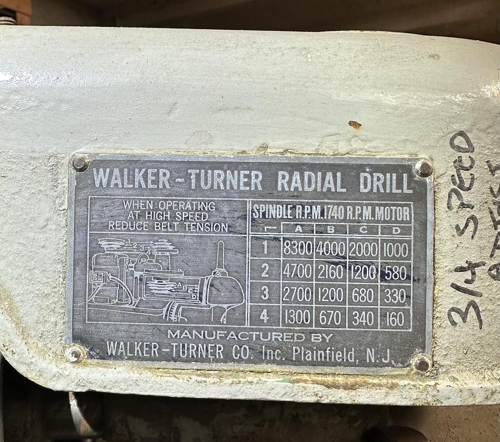 Used Walker Turner radial drill press 3/4hp, 115/30V 1ph