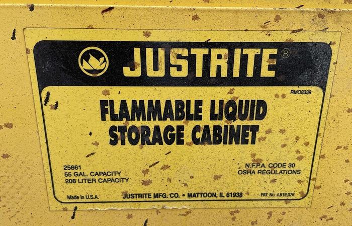 Used Justrite #25661 55 Gallon Large Flammable Cabinet 30"W x 48"D x 50"H (5486)