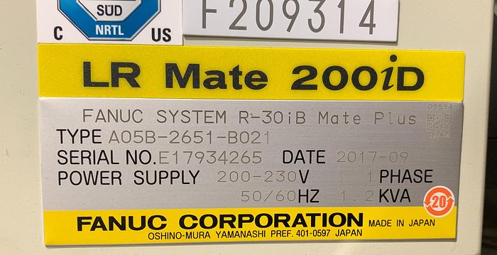 FANUC LR MATE 200ID/7C CLEAN ROOM 6 AXIS ROBOT WITH R30IB MATE PLUS CONTROL