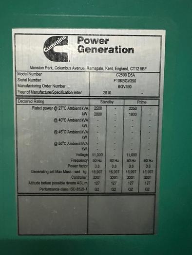 Used Cummins generator very low hours with Stamford alternator