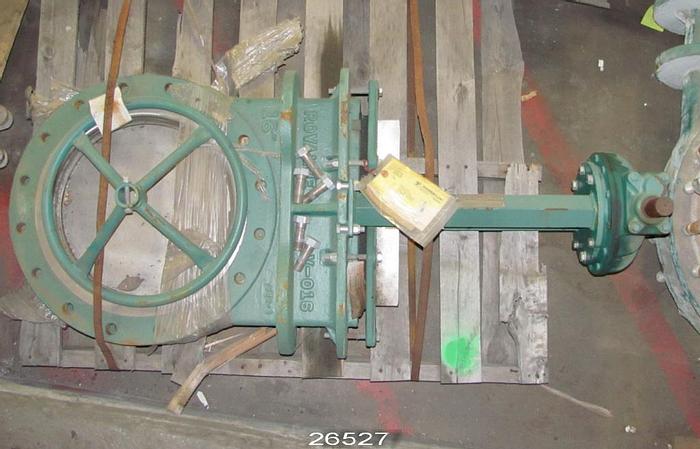 Unused Rovalve 16-1N-L20-B-MSS 16" Hand Operated Knife Gate Valve, Unused Cast Iron Body, 316 Stainless Steel Gate, Liner And Seat, Class 150 Psig, With Geared Manual Handwheel Actuator #26527