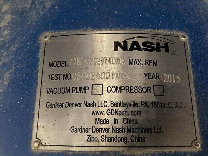 Used NASH MODEL L2BE45202BY4C006 LIQUID RING VACUUM PUMP SYSTEM