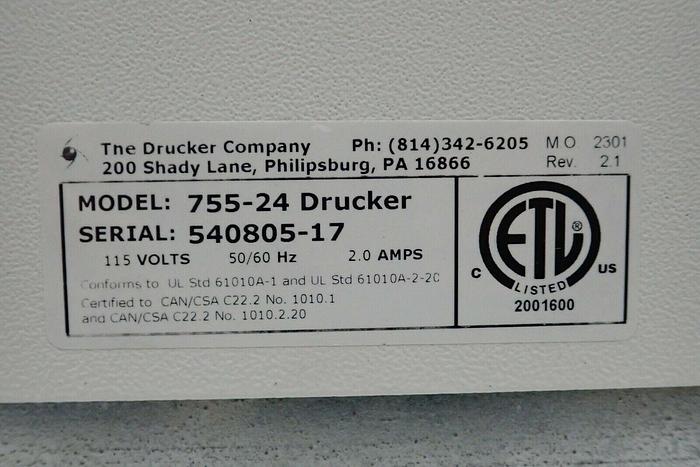 Used Drucker Horizon 755-24 Clinical Laboratory Centrifuge w/ Rotor and Buckets