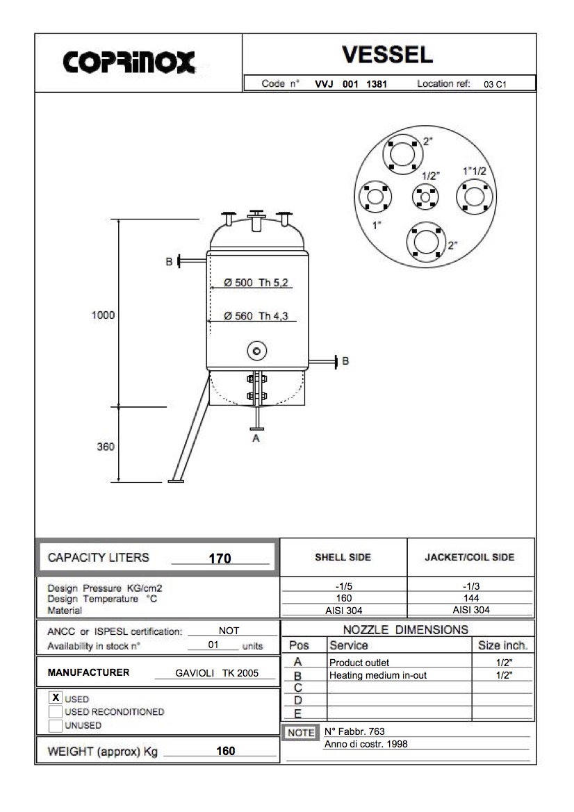 Usato Serbatoio GAVIOLI TK 2005 da 170 Litri
