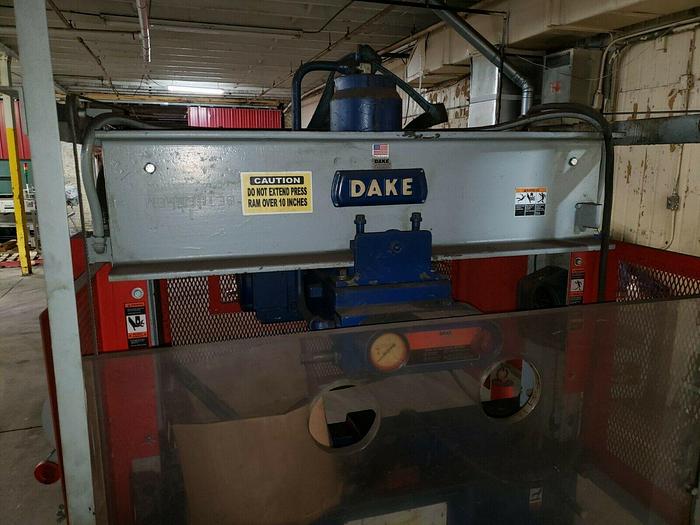 Used 75 Ton, Used Dake Sliding Ram Electric/Hydraulic H-Frame Press. With guards.